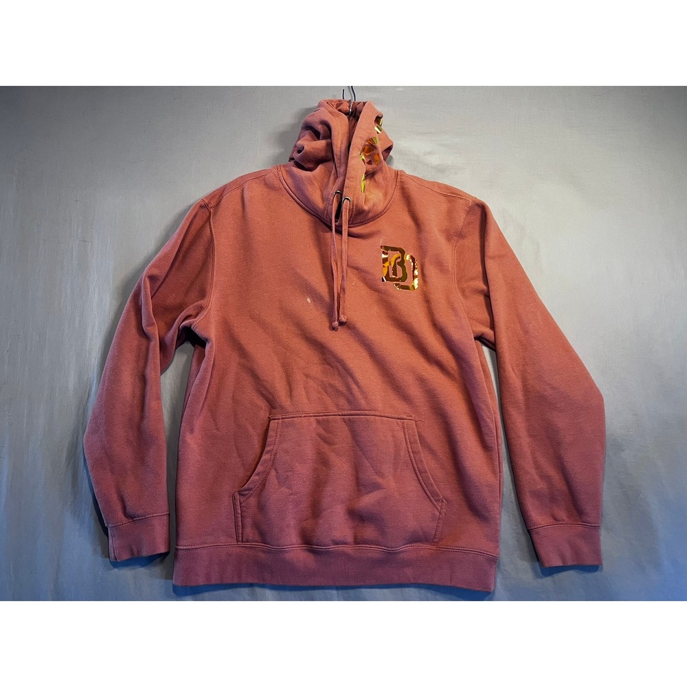 Dusty Rose Metallic Foil Graphic Hoodie High Neck Mauve Pullover Sweatshirt